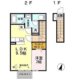 ラフィネB棟 1LDKの間取図画像