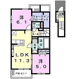カーサ横隈 2LDKの間取図画像