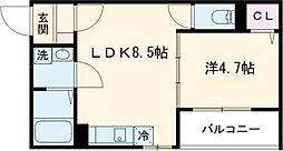 badgenaraekimae 1LDKの間取図画像