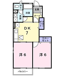 アルバ北出口1 2DKの間取図画像
