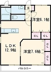 ERMスクエアガーデン東館 2LDKの間取図画像