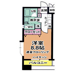 リビングステージ木町通 4階1Kの間取り