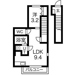 ドルフィンII 2階1LDKの間取り