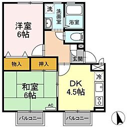 パセオクレールB 2DKの間取図画像