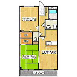 レナジア久地野 3階2LDKの間取り