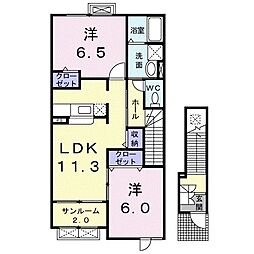 カーサ・サンフラワーＢ 2階2LDKの間取り