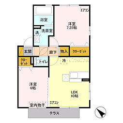 オーク 2LDKの間取図画像