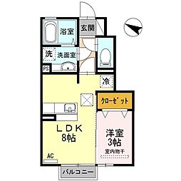 サニーフラット大道北A 1LDKの間取図画像