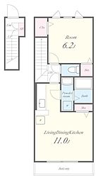 神鉄粟生線 押部谷駅 徒歩10分の賃貸アパート 2階1LDKの間取り