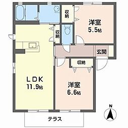 ニューフォーレスナガタB棟 2LDKの間取図画像