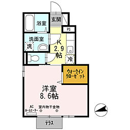 チャーム開和 1Kの間取図画像