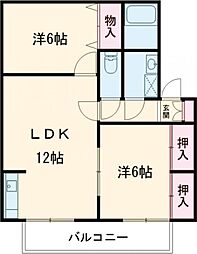 セジュールウエストB棟 2LDKの間取図画像