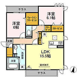 ヴィルヌーヴドゥ 2LDKの間取図画像