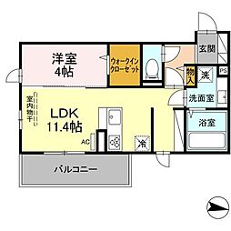 Grande Kawazu 203 2階1LDKの間取り