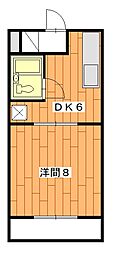 G.ハイツ城之崎 1DKの間取図画像