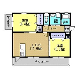 WINDY紫原 2LDKの間取図画像