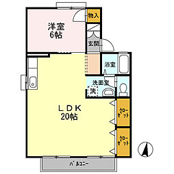 セジュール小原 1LDKの間取図画像