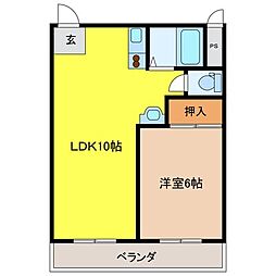 エステート・ミトA棟 1LDKの間取図画像