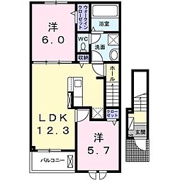 クリスタルパレス2 2LDKの間取図画像