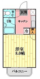 カルチェラタンB 1Kの間取図画像