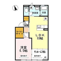 グランメール西岐波 1LDKの間取図画像
