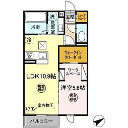 ハルメゾン田彦 1階1LDKの間取り