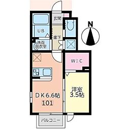 ベル・ドミール新田 1階1DKの間取り