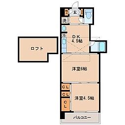 クレスト連坊 2DKの間取図画像