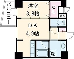 熊本電気鉄道 藤崎宮前駅 徒歩4分の賃貸マンション 4階1DKの間取り