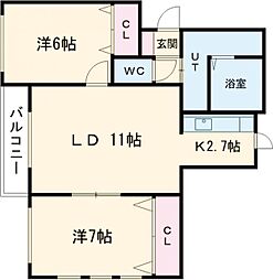 フレグランス恵庭 2LDKの間取図画像