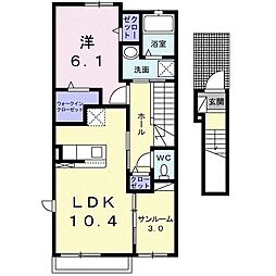 カーサ モデラート 1LDKの間取図画像