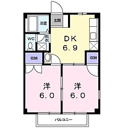 メゾンシティ1 2DKの間取図画像