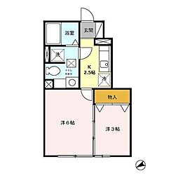 セジュールレーヌ 2Kの間取図画像