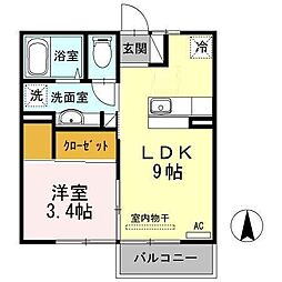 アルコバレーノ蛇田A 1LDKの間取図画像