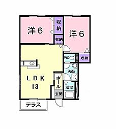 リンム緑B 2LDKの間取図画像