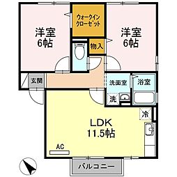 桐原第三ハイツ 2階2LDKの間取り
