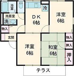セジュール東山田2B 3DKの間取図画像