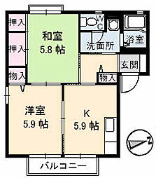 サングリーン　Ａ棟 2階2Kの間取り