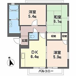 リッチネス阪南B棟 3DKの間取図画像