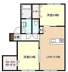 エスポワール城南 2LDKの間取図画像