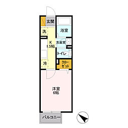 プリュネル 1Kの間取図画像