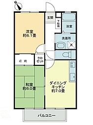 タートルハイツA 2DKの間取図画像