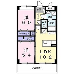 フルール・シャトー 2LDKの間取図画像