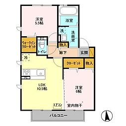 オアシスタナカ 2階2LDKの間取り