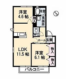 プリンセス良城柚木 2LDKの間取図画像