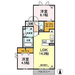 Ville nouvelle 1階2LDKの間取り