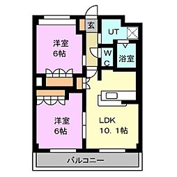 ふぁみーるA棟 2LDKの間取図画像