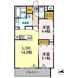 ヴェッセル持田 2LDKの間取図画像