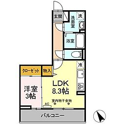 D-room本町 1LDKの間取図画像
