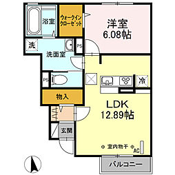 サンハウス梅津 1LDKの間取図画像